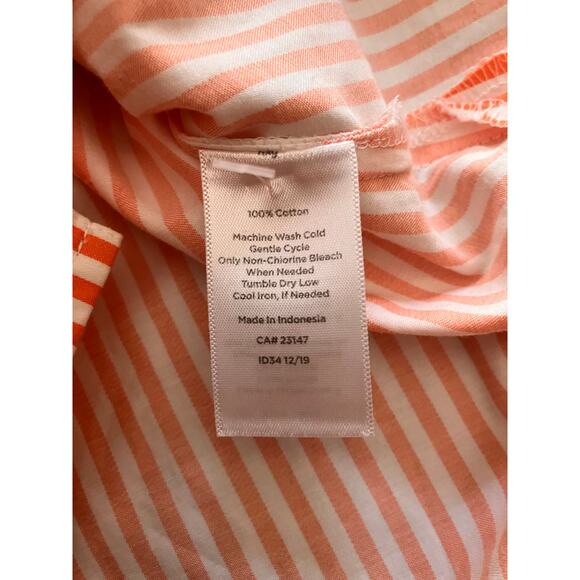 Talbots Medium Womens Blouse Button Up Striped Orange White Short Sleeve Tie - Picture 5 of 6